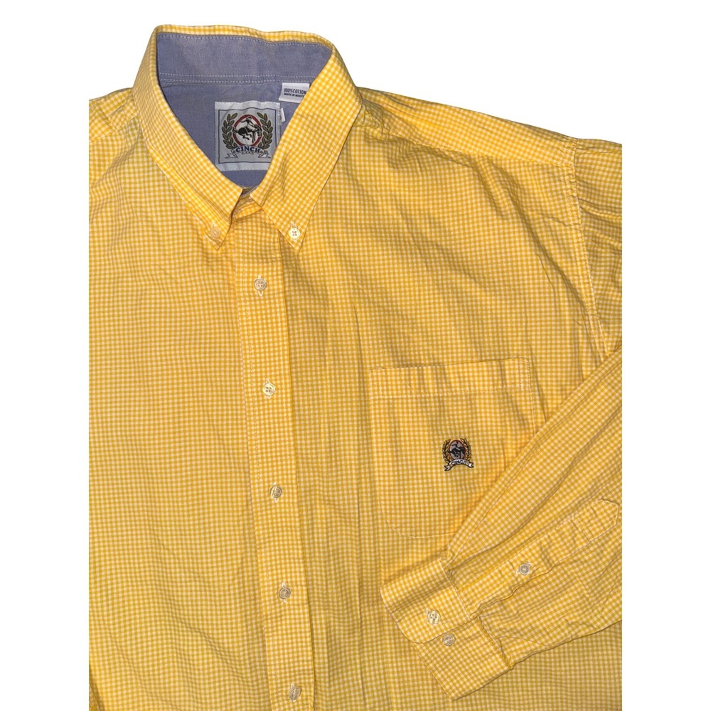 Cinch Mens Yellow Gingham Button Down Western Shirt‎ XL 100% Cotton